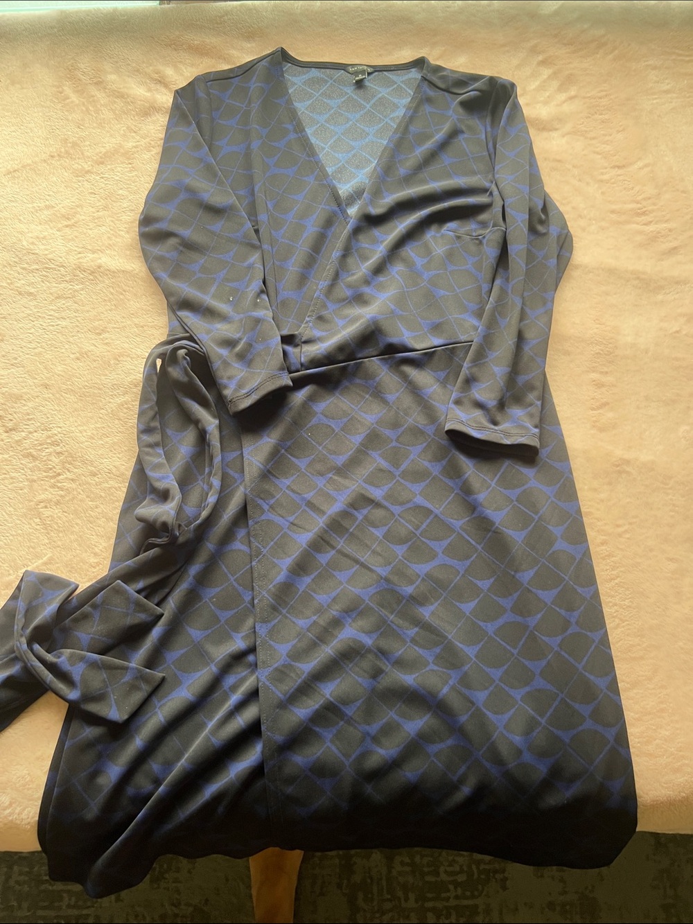 Ann Taylor Navy and Black Patterned Wrap Midi Dress